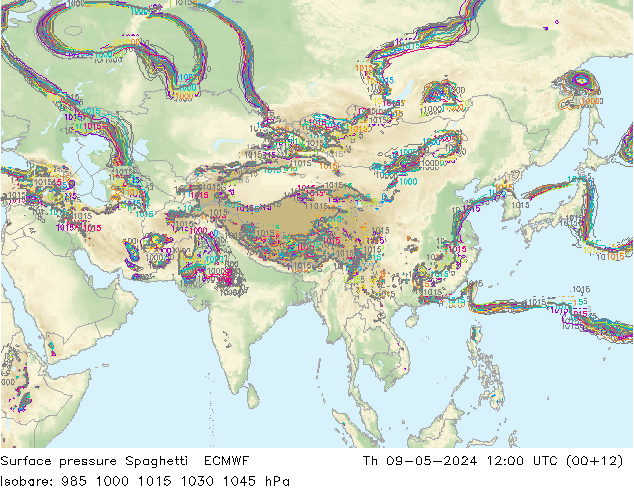 Pressione al suolo Spaghetti ECMWF gio 09.05.2024 12 UTC