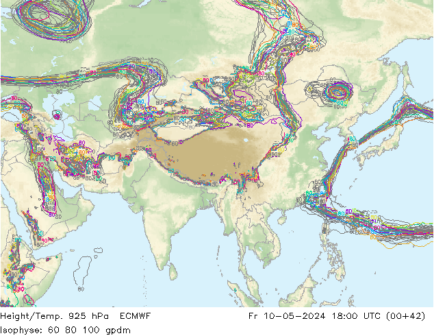 Hoogte/Temp. 925 hPa ECMWF vr 10.05.2024 18 UTC