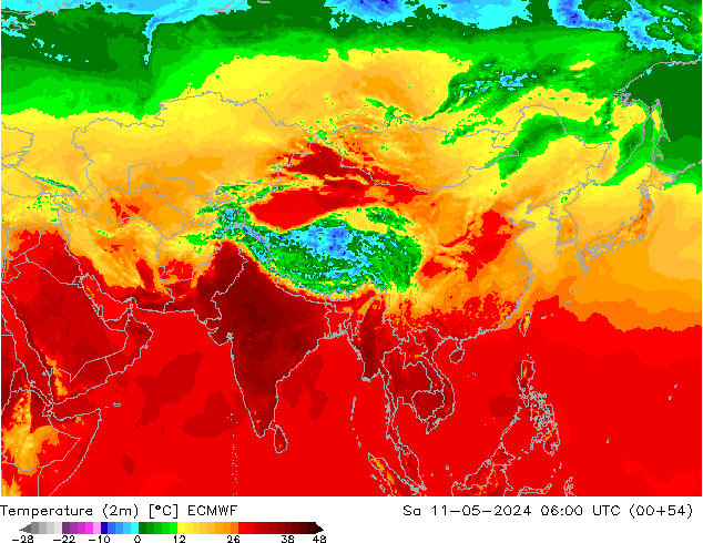 Temperature (2m) ECMWF Sa 11.05.2024 06 UTC