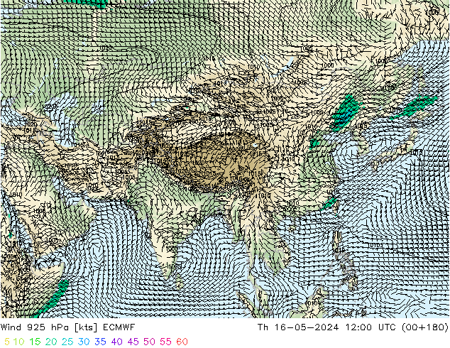 Wind 925 hPa ECMWF Čt 16.05.2024 12 UTC