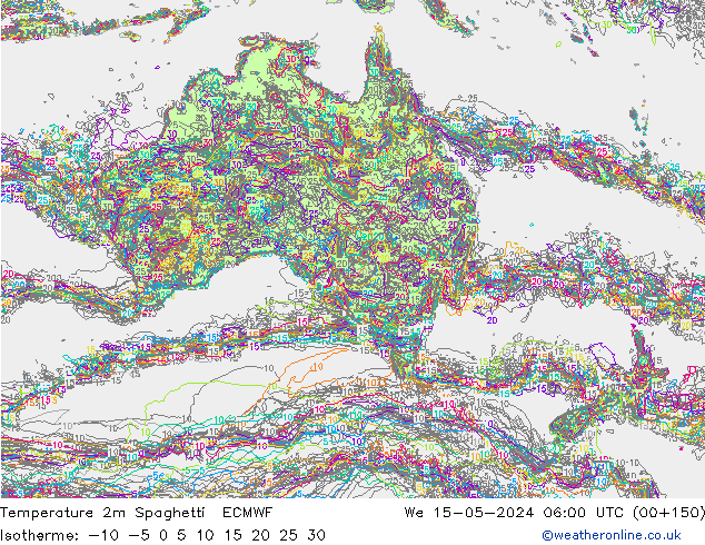 Temperature 2m Spaghetti ECMWF St 15.05.2024 06 UTC