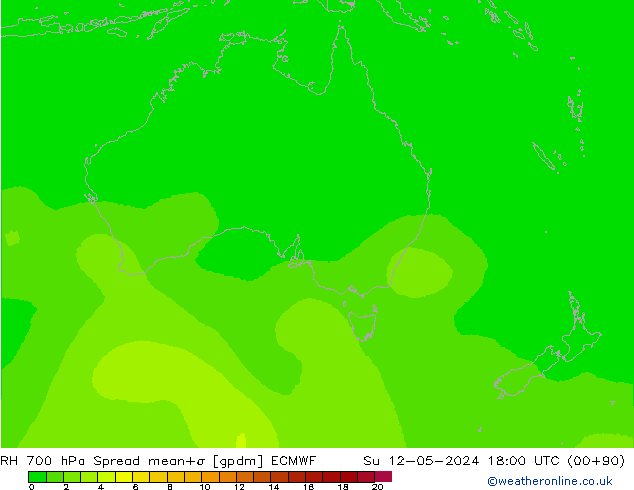 RH 700 hPa Spread ECMWF Su 12.05.2024 18 UTC