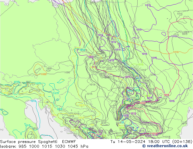 Luchtdruk op zeeniveau Spaghetti ECMWF di 14.05.2024 18 UTC
