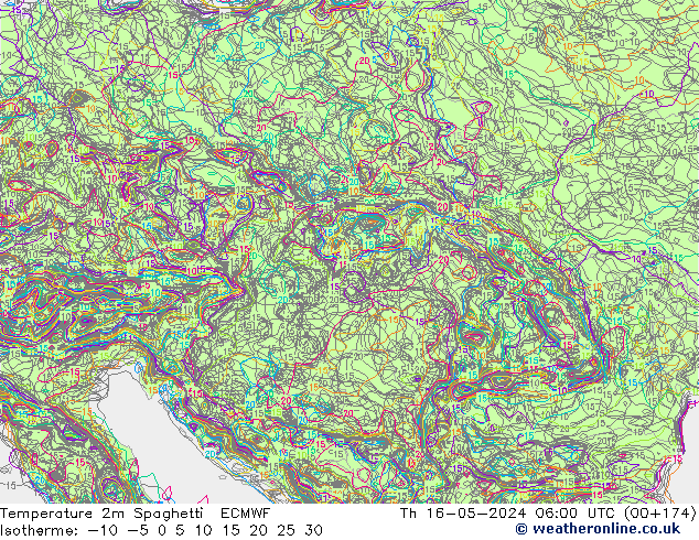 Temperatuurkaart Spaghetti ECMWF do 16.05.2024 06 UTC