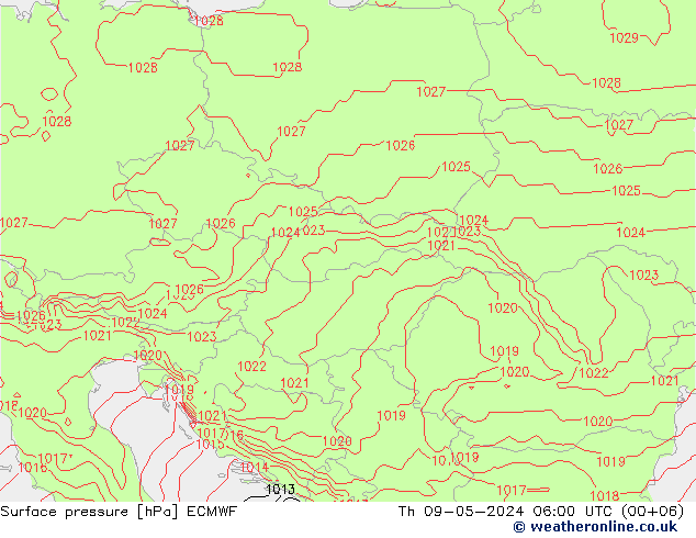 Atmosférický tlak ECMWF Čt 09.05.2024 06 UTC