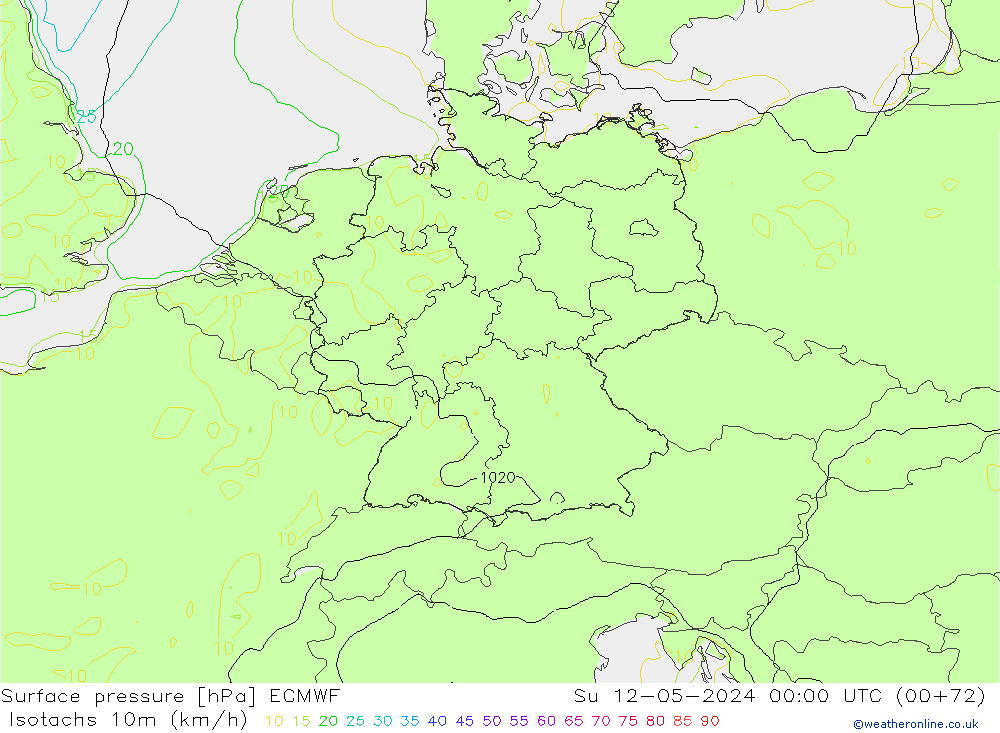 Isotachs (kph) ECMWF Su 12.05.2024 00 UTC