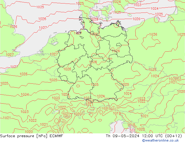 Luchtdruk (Grond) ECMWF do 09.05.2024 12 UTC