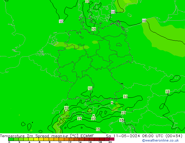 Temperatuurkaart Spread ECMWF za 11.05.2024 06 UTC