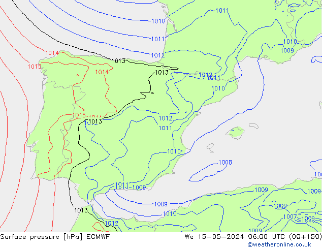 Pressione al suolo ECMWF mer 15.05.2024 06 UTC