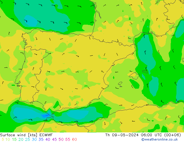 Vent 10 m ECMWF jeu 09.05.2024 06 UTC