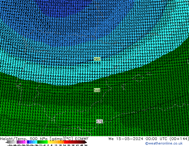 Height/Temp. 500 hPa ECMWF mer 15.05.2024 00 UTC