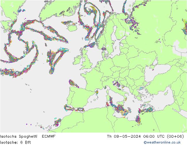 Izotacha Spaghetti ECMWF czw. 09.05.2024 06 UTC