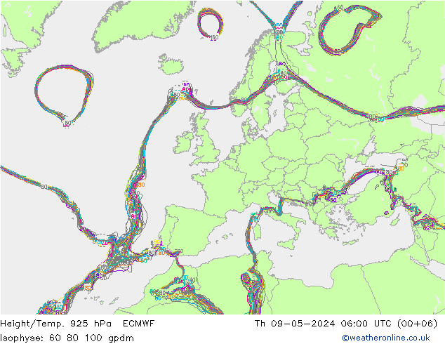 Height/Temp. 925 hPa ECMWF czw. 09.05.2024 06 UTC