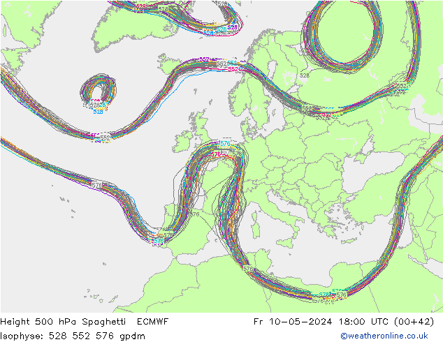 500 hPa Yüksekliği Spaghetti ECMWF Cu 10.05.2024 18 UTC