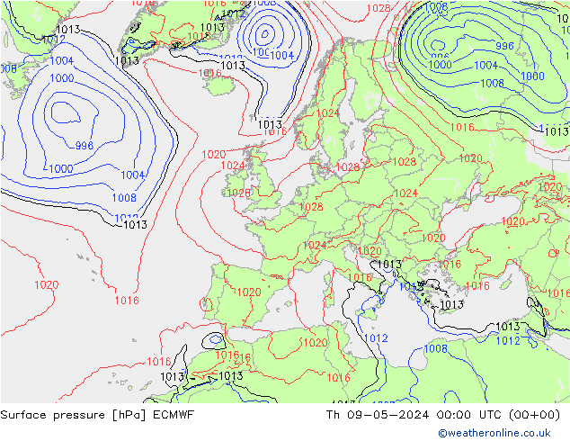 地面气压 ECMWF 星期四 09.05.2024 00 UTC