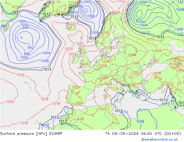 Pressione al suolo ECMWF gio 09.05.2024 06 UTC