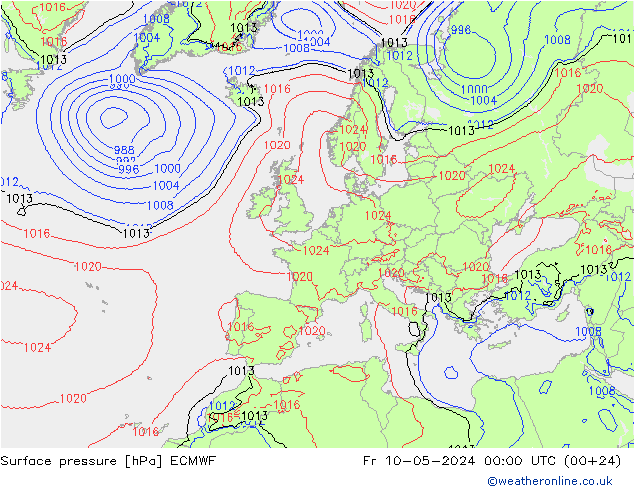 Pressione al suolo ECMWF ven 10.05.2024 00 UTC