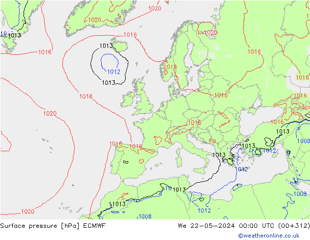 pression de l'air ECMWF mer 22.05.2024 00 UTC