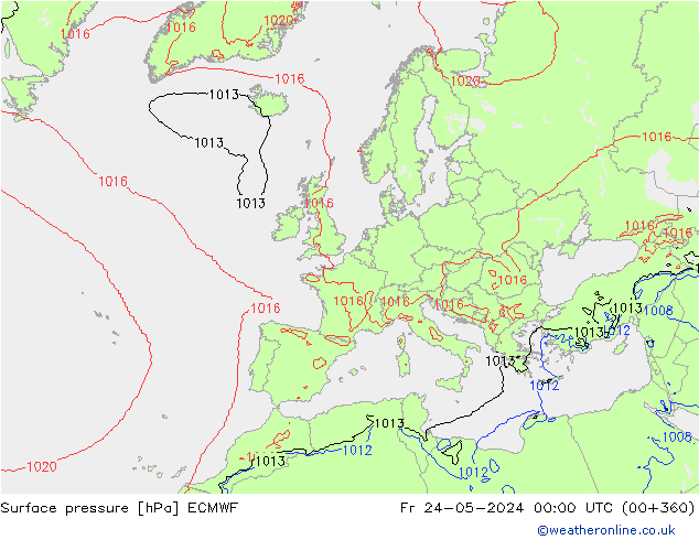 Presión superficial ECMWF vie 24.05.2024 00 UTC
