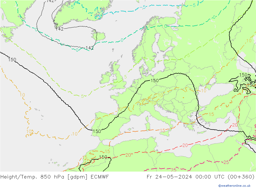 Height/Temp. 850 hPa ECMWF Fr 24.05.2024 00 UTC