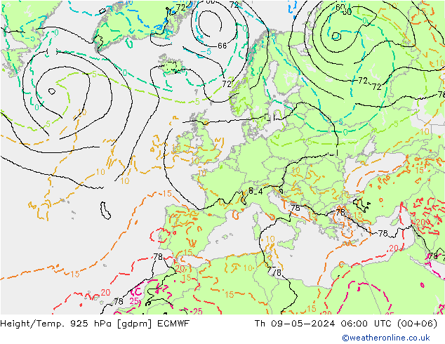 Height/Temp. 925 hPa ECMWF 星期四 09.05.2024 06 UTC