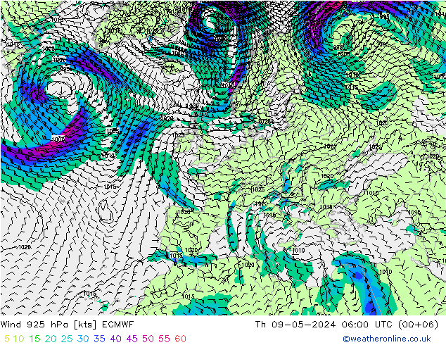 风 925 hPa ECMWF 星期四 09.05.2024 06 UTC
