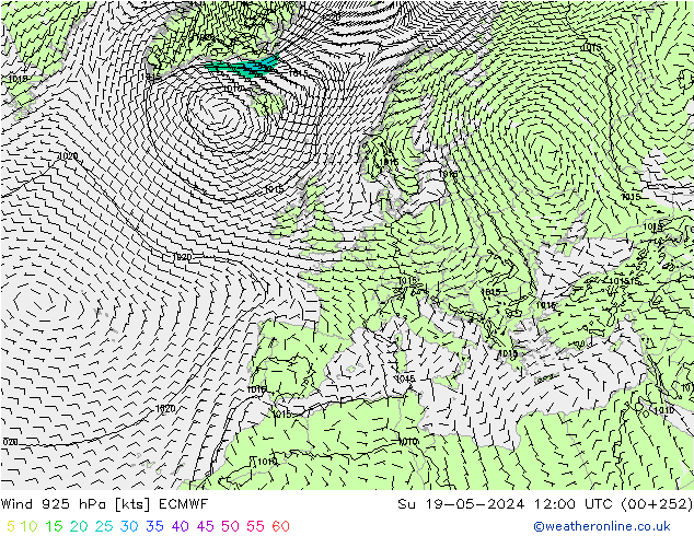 Viento 925 hPa ECMWF dom 19.05.2024 12 UTC