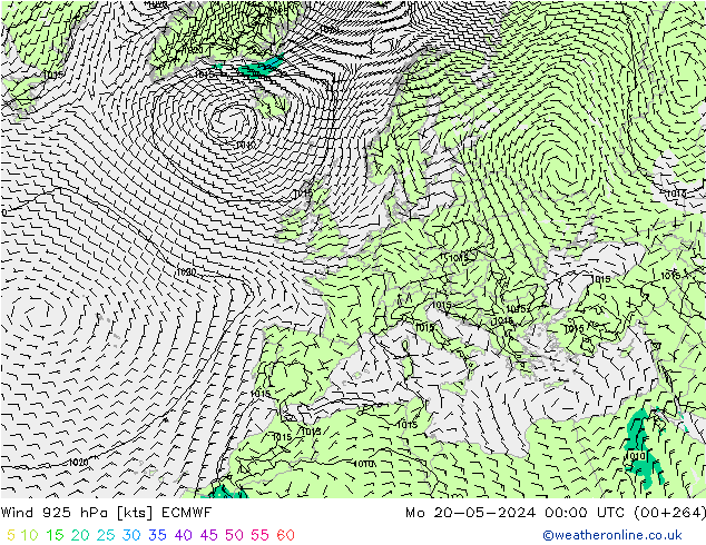 ветер 925 гПа ECMWF пн 20.05.2024 00 UTC
