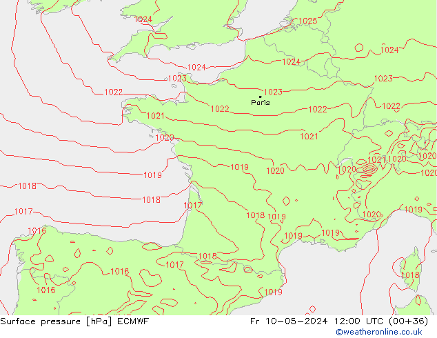 Luchtdruk (Grond) ECMWF vr 10.05.2024 12 UTC