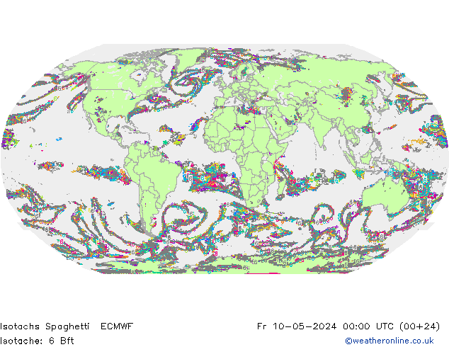 Isotachs Spaghetti ECMWF 星期五 10.05.2024 00 UTC