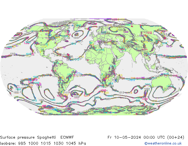 地面气压 Spaghetti ECMWF 星期五 10.05.2024 00 UTC