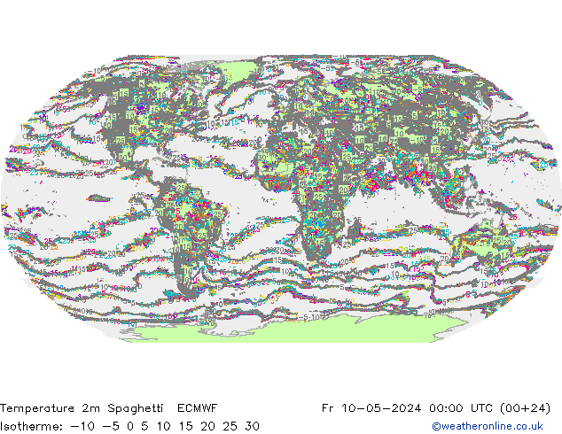 温度图 Spaghetti ECMWF 星期五 10.05.2024 00 UTC