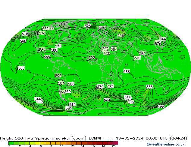 Height 500 hPa Spread ECMWF 星期五 10.05.2024 00 UTC