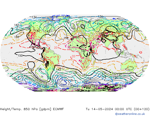 Height/Temp. 850 hPa ECMWF Di 14.05.2024 00 UTC