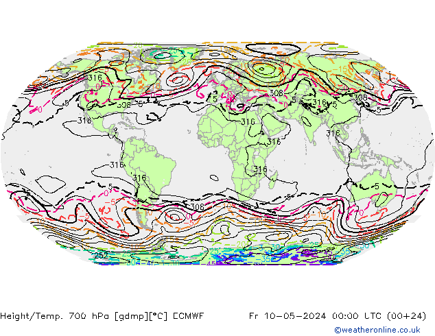 Height/Temp. 700 hPa ECMWF Fr 10.05.2024 00 UTC