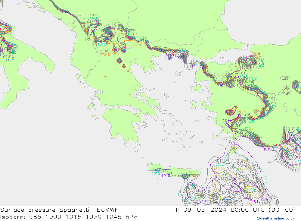 Atmosférický tlak Spaghetti ECMWF Čt 09.05.2024 00 UTC