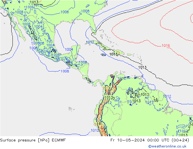 Presión superficial ECMWF vie 10.05.2024 00 UTC