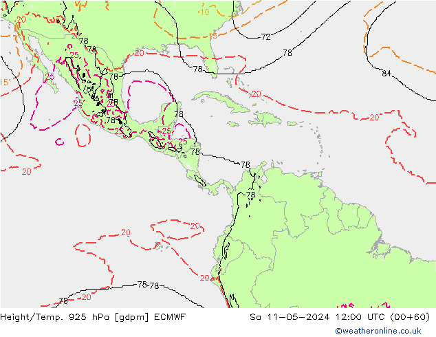 Géop./Temp. 925 hPa ECMWF sam 11.05.2024 12 UTC
