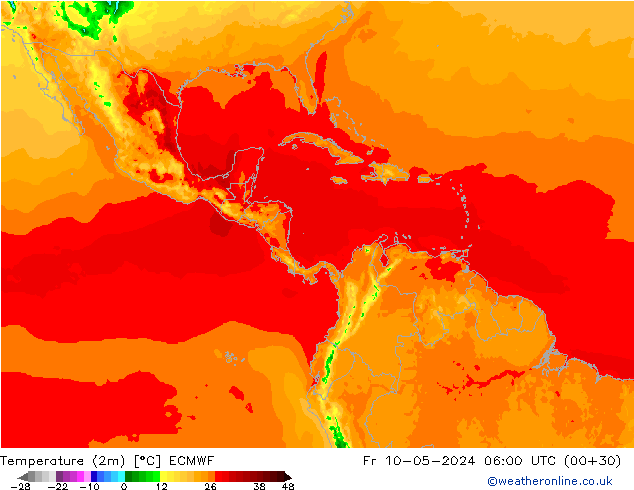 Temperaturkarte (2m) ECMWF Fr 10.05.2024 06 UTC