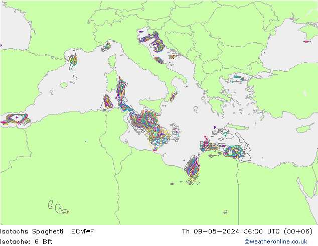Isotachen Spaghetti ECMWF Do 09.05.2024 06 UTC