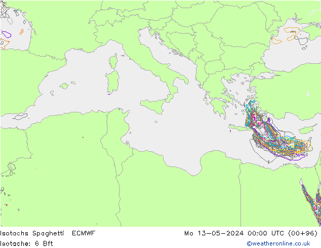 Isotachen Spaghetti ECMWF ma 13.05.2024 00 UTC