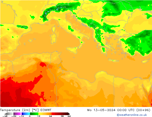 température (2m) ECMWF lun 13.05.2024 00 UTC
