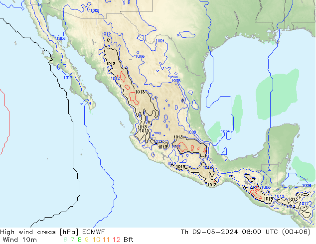High wind areas ECMWF jeu 09.05.2024 06 UTC