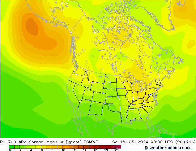 RH 700 hPa Spread ECMWF Sa 18.05.2024 00 UTC