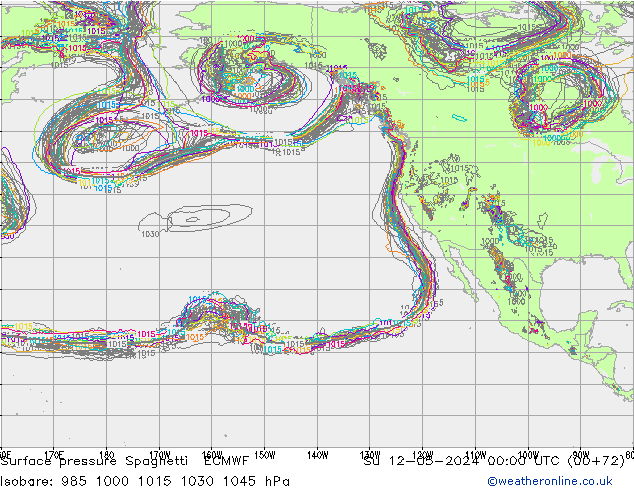 Luchtdruk op zeeniveau Spaghetti ECMWF zo 12.05.2024 00 UTC