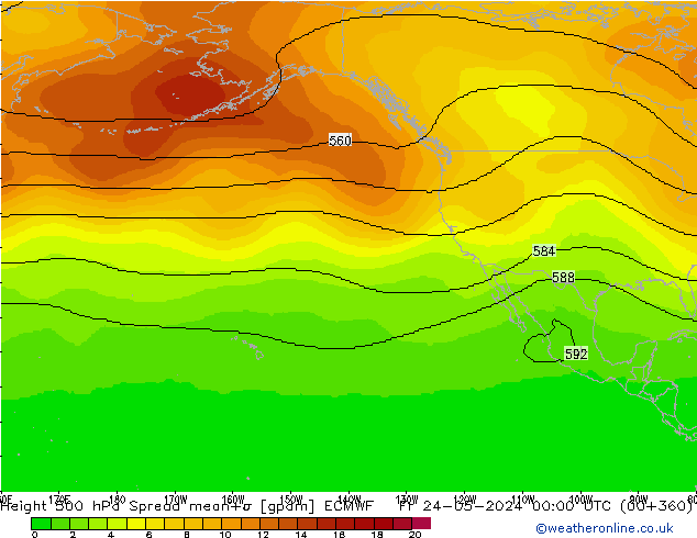 Height 500 hPa Spread ECMWF Fr 24.05.2024 00 UTC