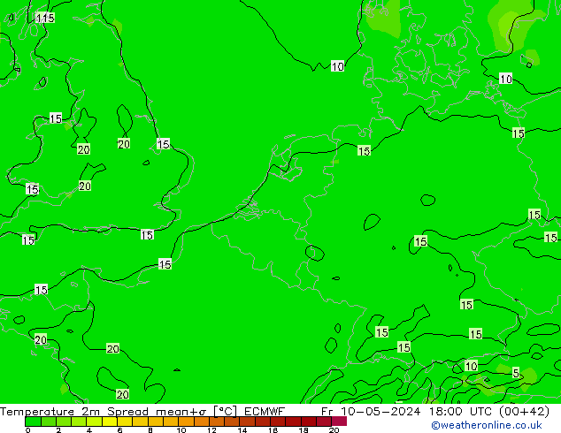Temperaturkarte Spread ECMWF Fr 10.05.2024 18 UTC
