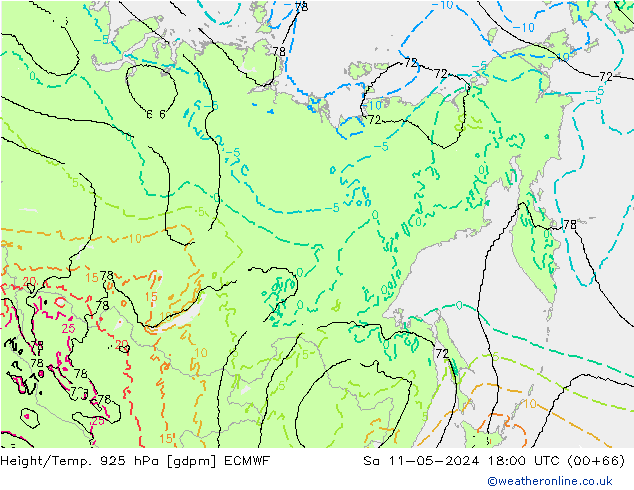 Height/Temp. 925 гПа ECMWF сб 11.05.2024 18 UTC