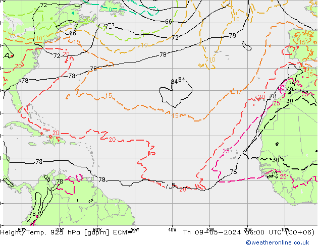 Height/Temp. 925 hPa ECMWF Čt 09.05.2024 06 UTC