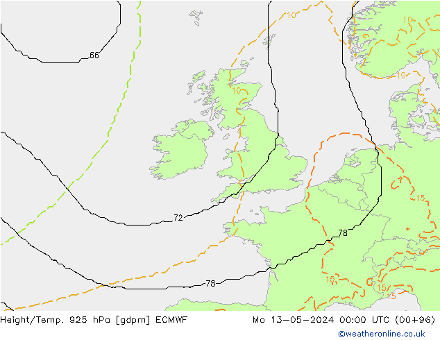 Géop./Temp. 925 hPa ECMWF lun 13.05.2024 00 UTC